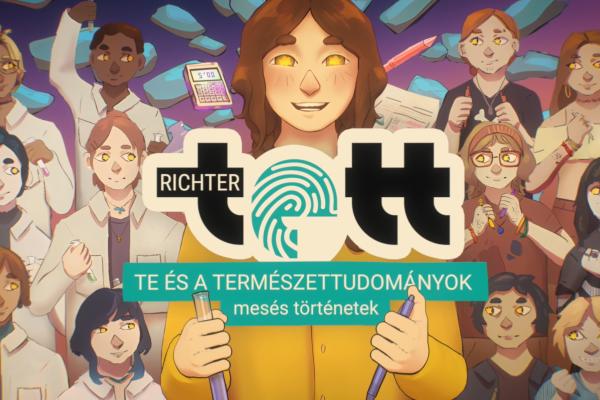 Richter TETT-mesepályázat, imidzsfilm nyitókép grafika, művész és tudós gyerekek előtt TETT-logó